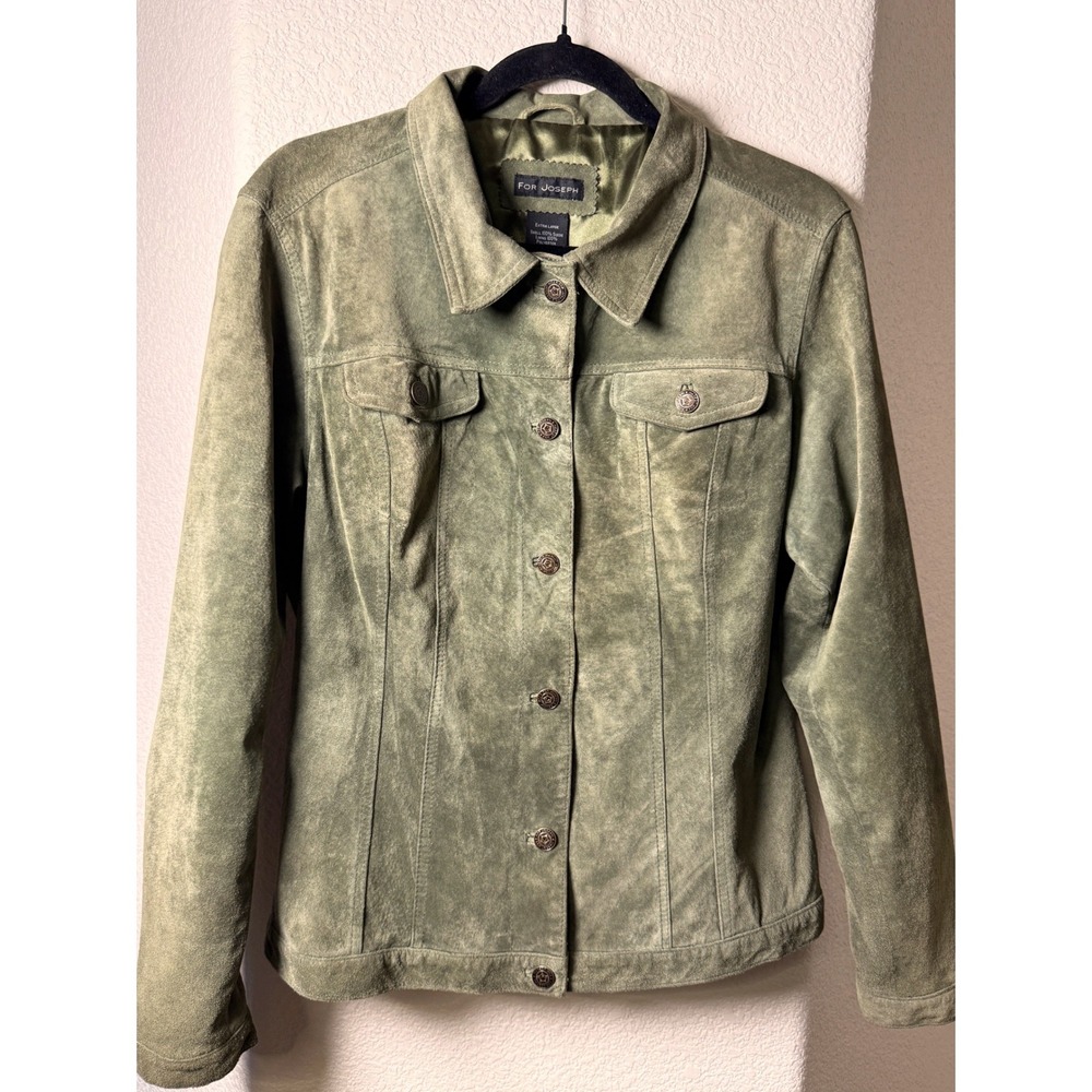 Sage Olive Suede Leather Jacket XL Washable Western Cowgirl Granola Boho Trucker